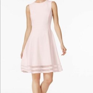 Calvin Klein Pink Illusion-Trim Flare Mesh A-Line